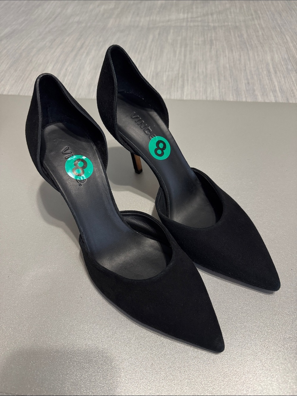 Vince Paulette Black Suede Leather Pointed Toe D'Orsay Pumps Heels Size 8